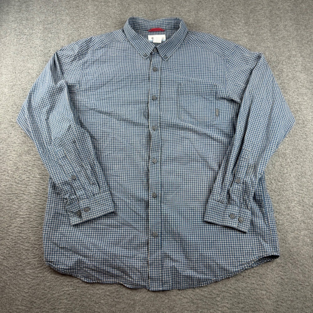 Columbia Button Down Shirt Men's XXL Blue Yellow Plaid Long Sleeve Cotton